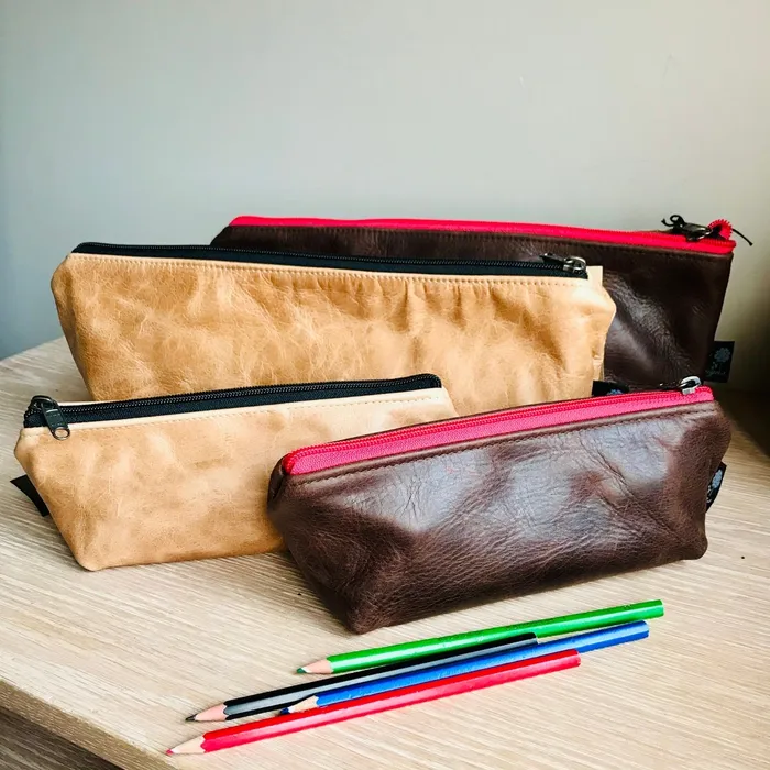 Leather Pencil Bag Small Tan HJT Earrings