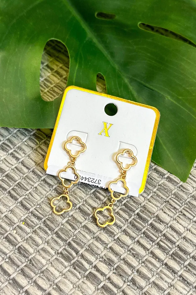 Linked Hollow Metal Tone Clover Post Drop Earrings Gold Judson Earrings