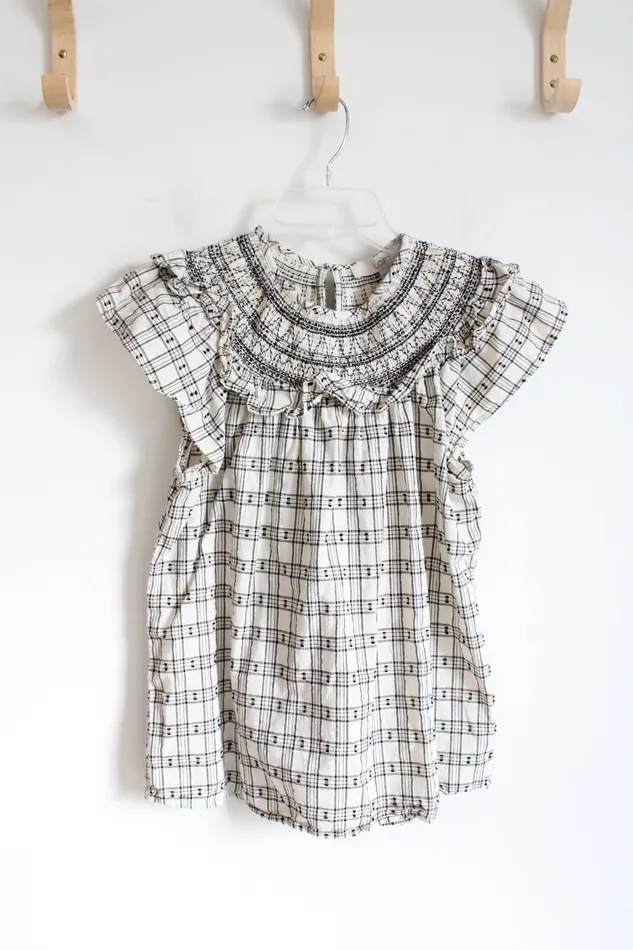 Loft Cream Pattered Smocked Neck Top XS Old Navy Earrings