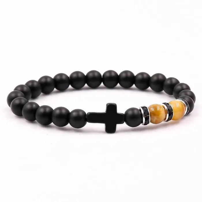 Lords Guidance Bracelets Cross Bead Bracelet br Matte Black Stone