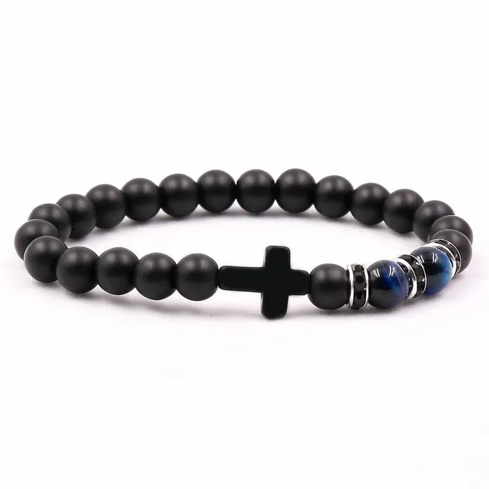 Lords Guidance Bracelets Cross Bead Bracelet br Matte Black Stone