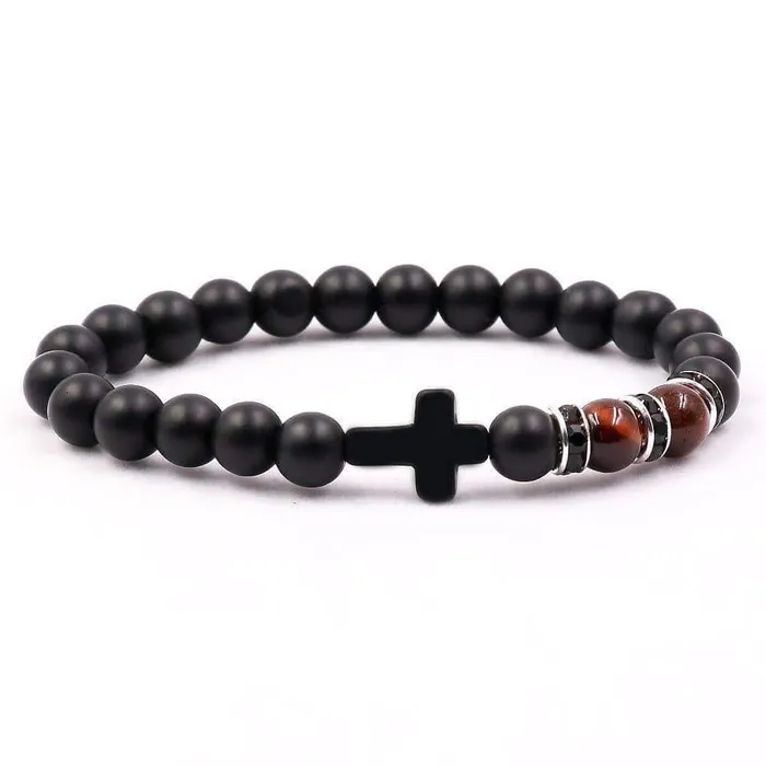 Lords Guidance Bracelets Cross Bead Bracelet br Matte Black Stone