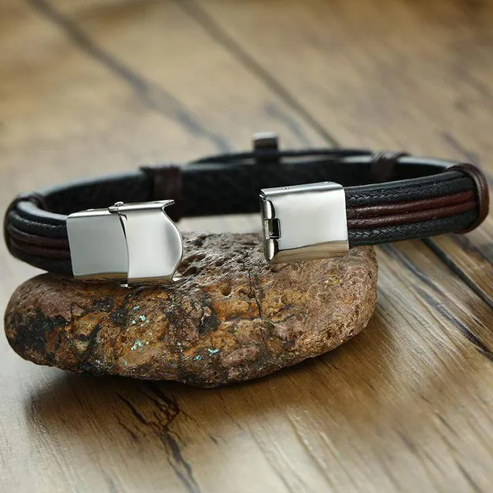 Lords Guidance Bracelets Mens Cross Bracelet br Leather Silver Cross