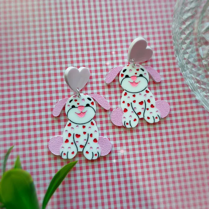 Love Puppy Valentines Day Acrylic Earrings Keychain Pin KGF Jewelry Earrings