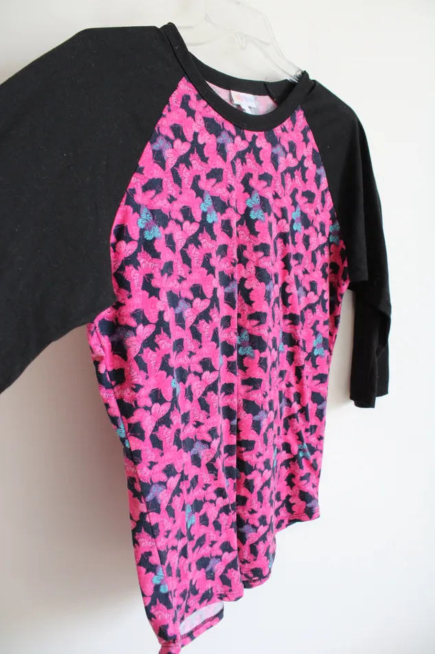 LuLaRoe Earrings LuLaRoe Pink Black Butterfly Patterned Baseball Tee L