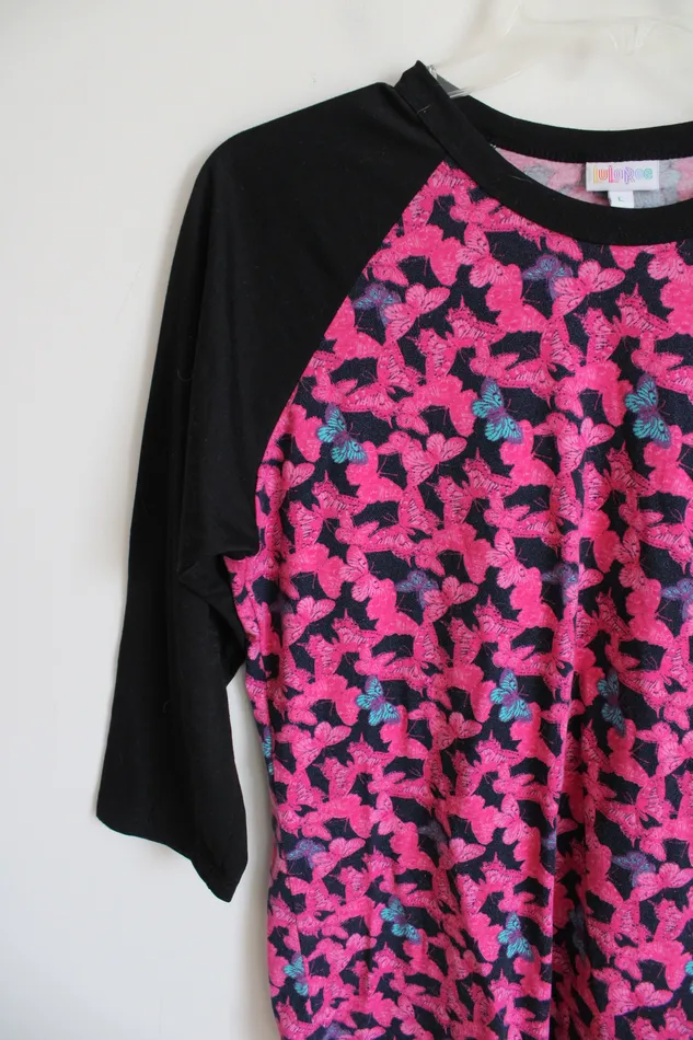 LuLaRoe Earrings LuLaRoe Pink Black Butterfly Patterned Baseball Tee L