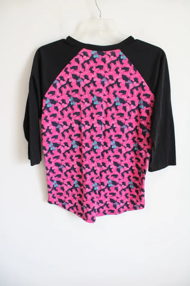 LuLaRoe Earrings LuLaRoe Pink Black Butterfly Patterned Baseball Tee L