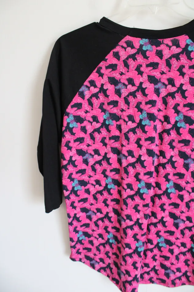 LuLaRoe Earrings LuLaRoe Pink Black Butterfly Patterned Baseball Tee L