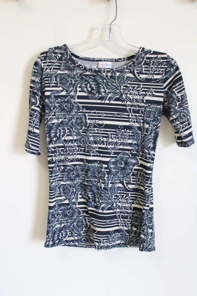 LuLaRoe Rings LuLaRoe Dark Blue Floral Striped Top XS