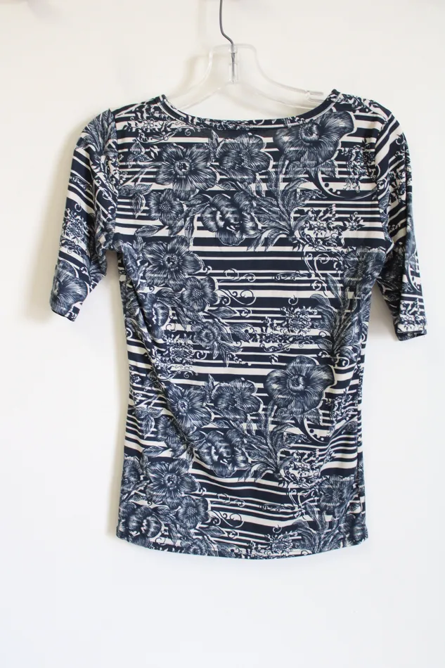 LuLaRoe Rings LuLaRoe Dark Blue Floral Striped Top XS