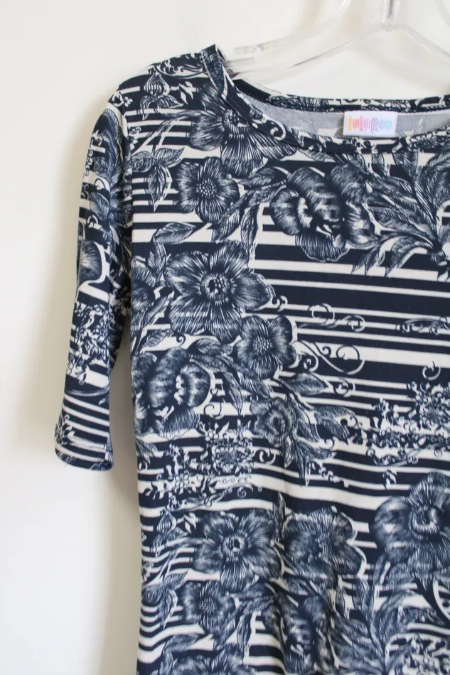 LuLaRoe Rings LuLaRoe Dark Blue Floral Striped Top XS