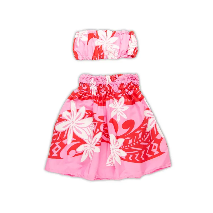 MALULANIO Hawaiian Pau Hula Skirt Top Malulani Keiki Set 6M Earrings