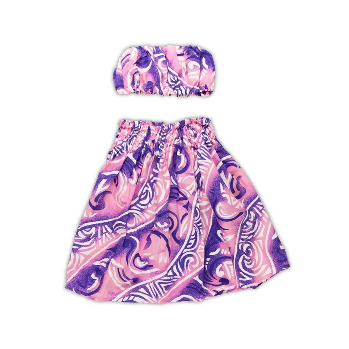 MALULANIO Hawaiian Pau Hula Skirt Top Malulani Keiki Set 6M Earrings