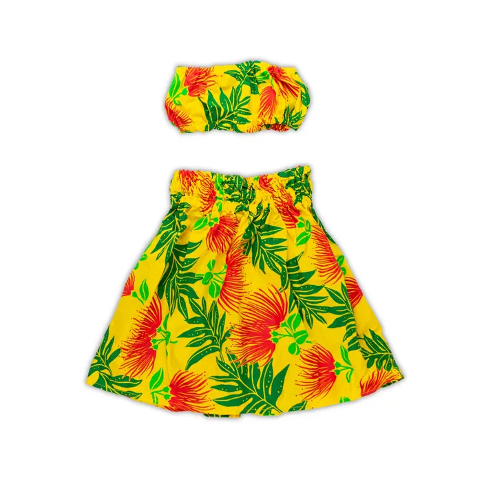 MALULANIO Hawaiian Pau Hula Skirt Top Malulani Keiki Set 6M Earrings