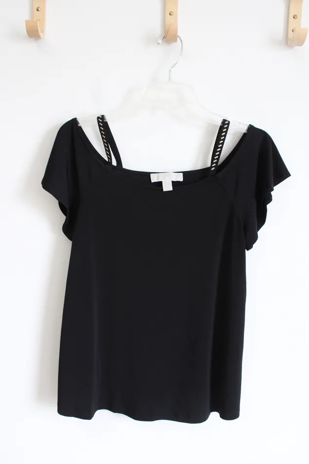 Michael Kors Black Cold Shoulder Top S Michael Kors Rings