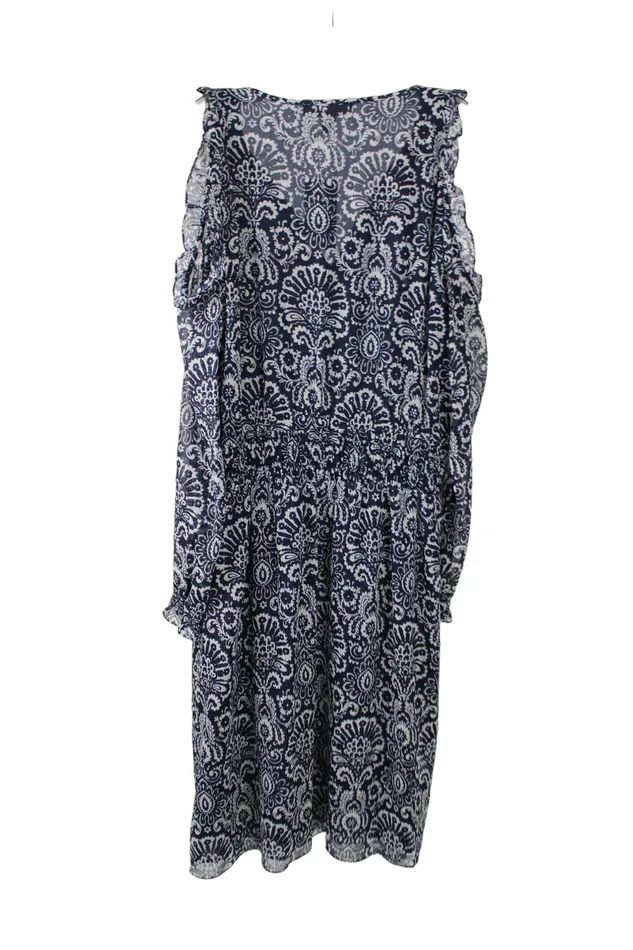 Michael Kors Rings NEW Michael Kors Blue Chiffon Cold Shoulder Gold Shimmer Dress L
