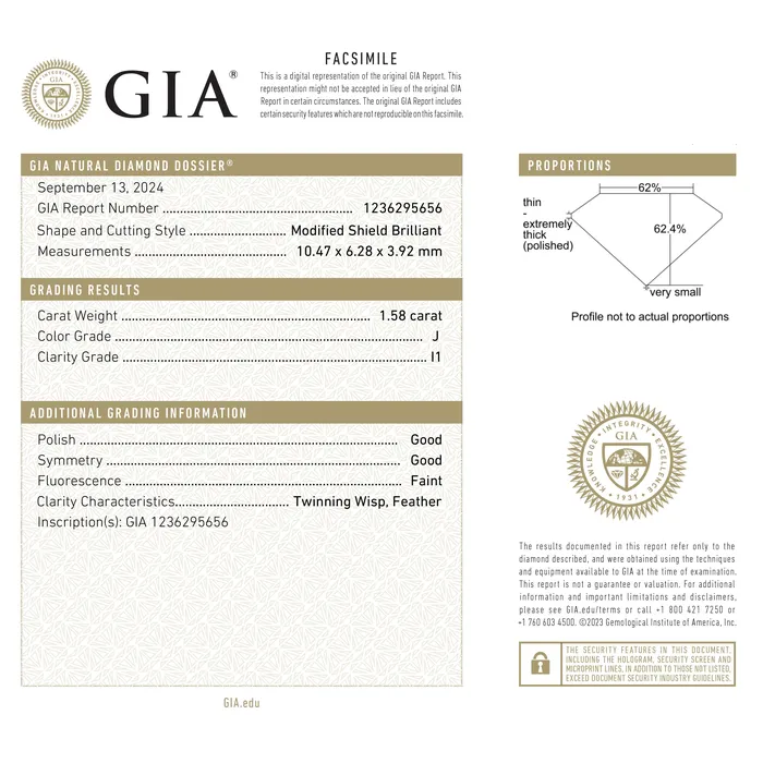 Misfit Diamonds 158ct 1047x628x392mm GIA I1 J Shield Brilliant 2544901 Earrings