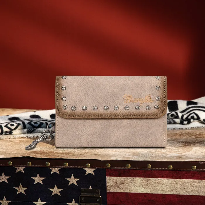 MONTANA WEST Necklaces Wrangler Studded Accents Trifold KeyChain Wallet Beige
