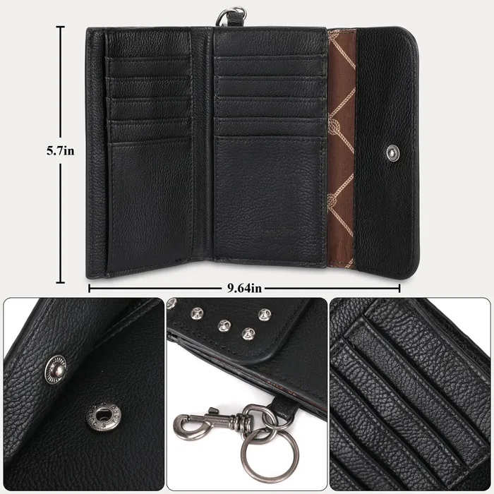 MONTANA WEST Necklaces Wrangler Studded Accents Trifold KeyChain Wallet Beige