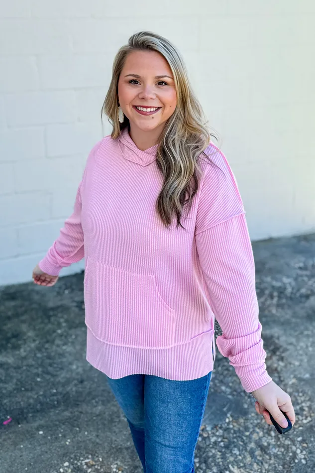 Necklaces Haptics Headed Home Ribbed Hoodie Top Light Pink