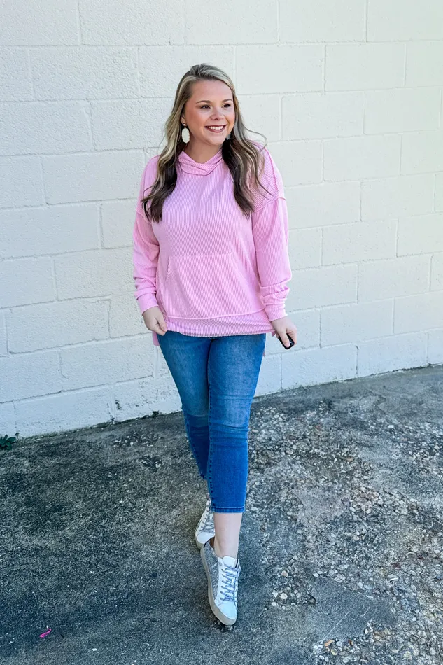Necklaces Haptics Headed Home Ribbed Hoodie Top Light Pink