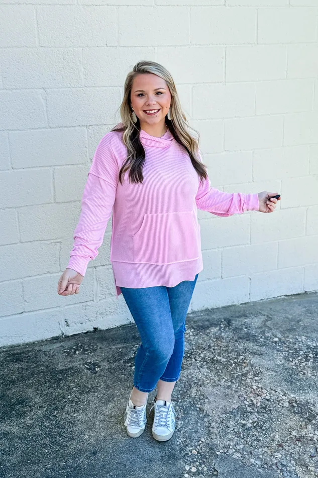 Necklaces Haptics Headed Home Ribbed Hoodie Top Light Pink