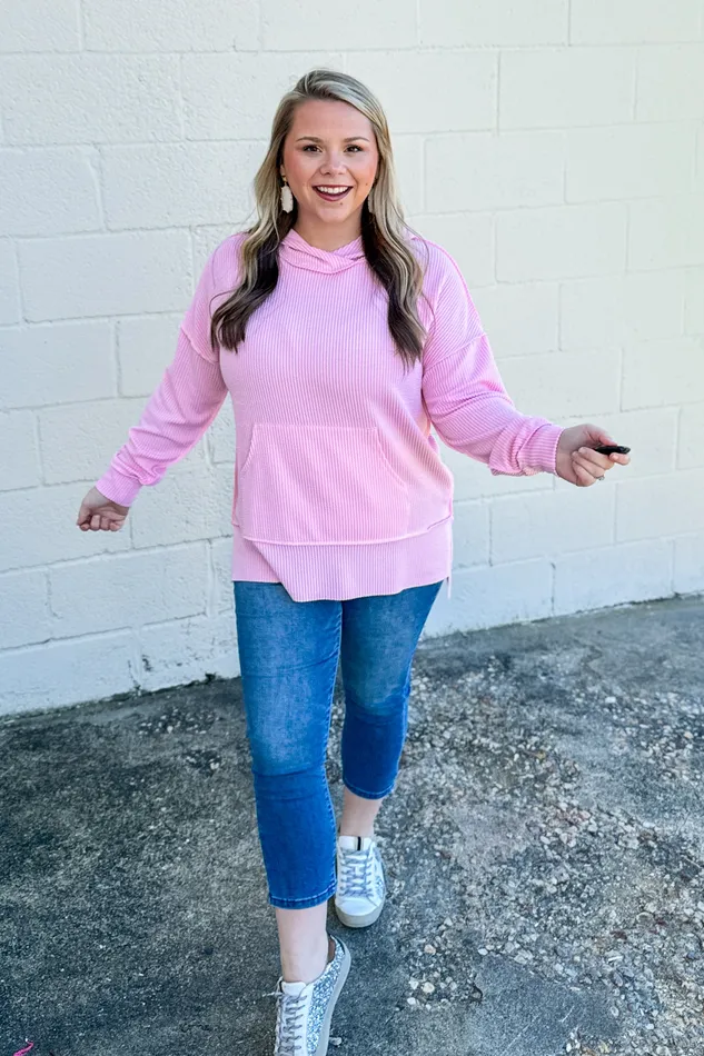 Necklaces Haptics Headed Home Ribbed Hoodie Top Light Pink