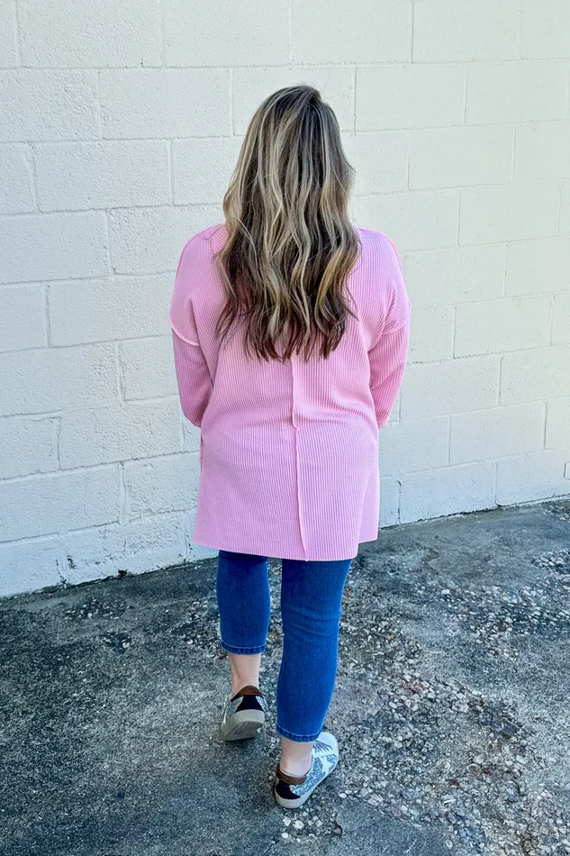 Necklaces Haptics Headed Home Ribbed Hoodie Top Light Pink