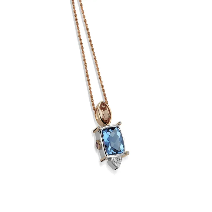 Necklaces John Atencio Signature Blue Topaz and Morganite Diamond Pendant Necklace Necklaces John Atencio Signature Blue Topaz and Morganite Diamond Pendant Necklace