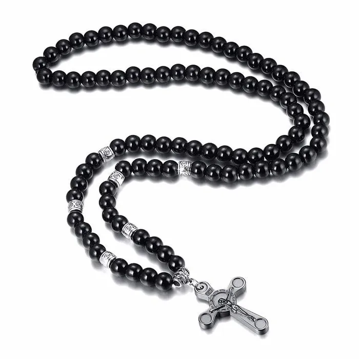 Necklaces Mens Christian Necklace br Beaded Crucifix Lords Guidance