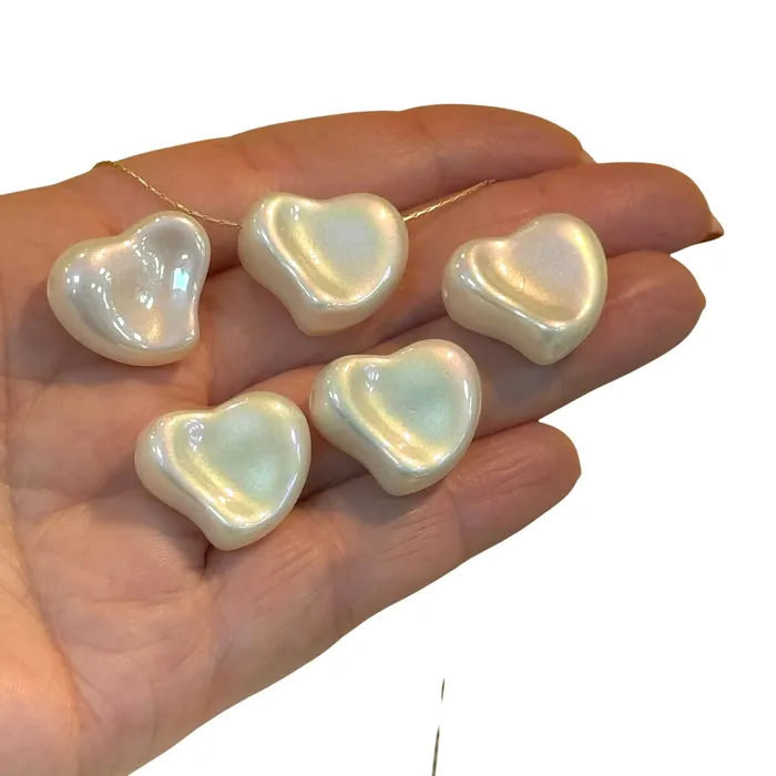 Necklaces Peppy Beads 21mm Heart Charms Pearly Heart Charms with 2mm Horizontal Hole 5 pcs in a pack Necklaces Peppy Beads 21mm Heart Charms Pearly Heart Charms with 2mm Horizontal Hole 5 pcs in a pack