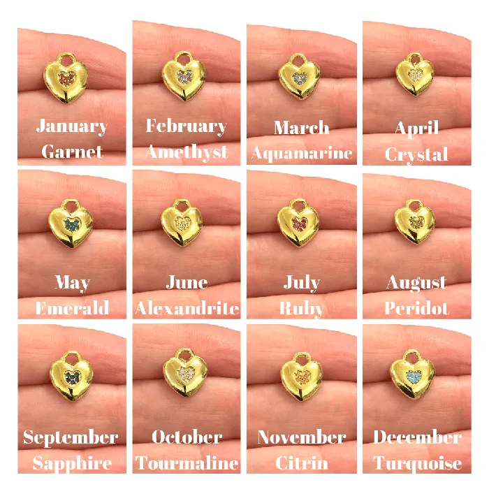 Necklaces Peppy Beads 24Kt Gold Plated Heart Charms With Birthstone Gold Birthstone CZ Charms Necklaces Peppy Beads 24Kt Gold Plated Heart Charms With Birthstone Gold Birthstone CZ Charms