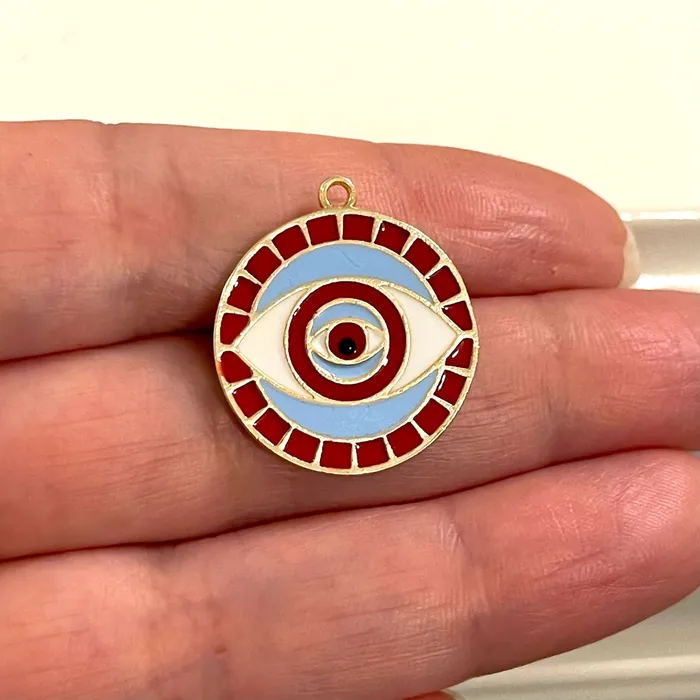 Necklaces Peppy Beads 24Kt Gold Plated Red Enamelled Brass Evil Eye Pendant
