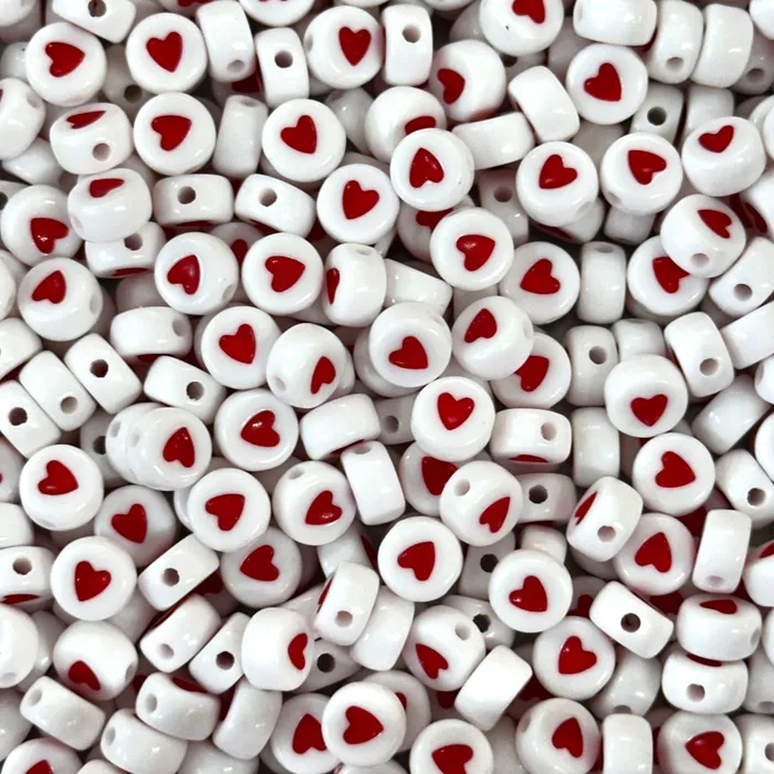 Necklaces Peppy Beads Acrylic flat round 7mm white beads with heart for jewellery making 50 gr pack Necklaces Peppy Beads Acrylic flat round 7mm white beads with heart for jewellery making 50 gr pack
