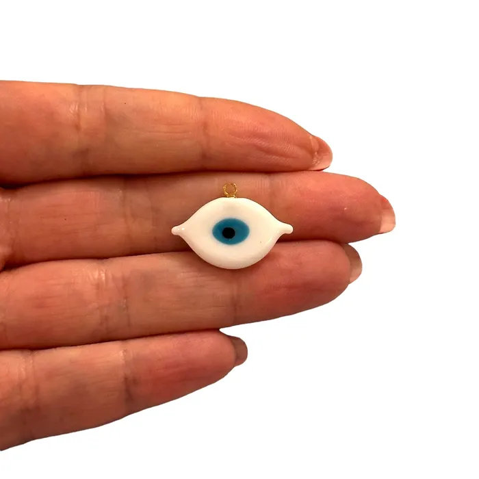 Necklaces Peppy Beads Hand Made Murano Glass White Evil Eye Charm with 24Kt Gold Plated Pin Necklaces Peppy Beads Hand Made Murano Glass White Evil Eye Charm with 24Kt Gold Plated Pin