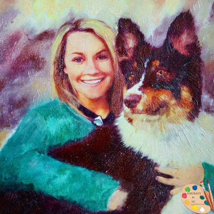 Necklaces Portraits by NC People With Pets Portrait Woman with Australian Shepherd Dog Oil Portrait Necklaces Portraits by NC People With Pets Portrait Woman with Australian Shepherd Dog Oil Portrait