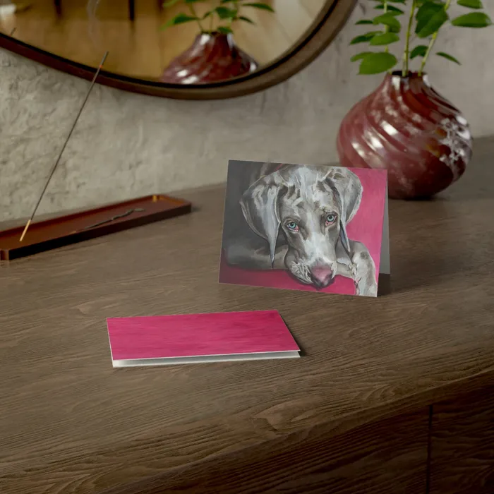 Necklaces Portraits by NC Weimaraner Greeting Card Folded Greeting Cards 1 10 30 and 50pcs