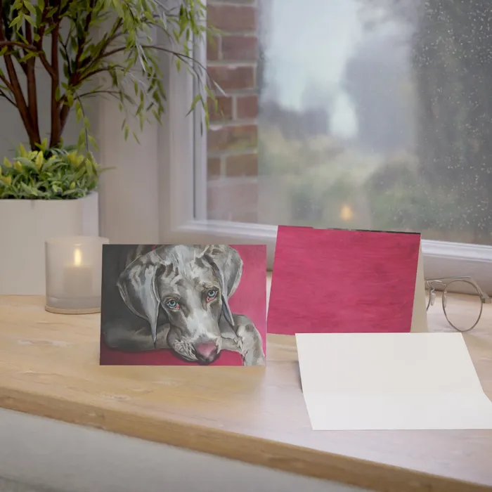 Necklaces Portraits by NC Weimaraner Greeting Card Folded Greeting Cards 1 10 30 and 50pcs