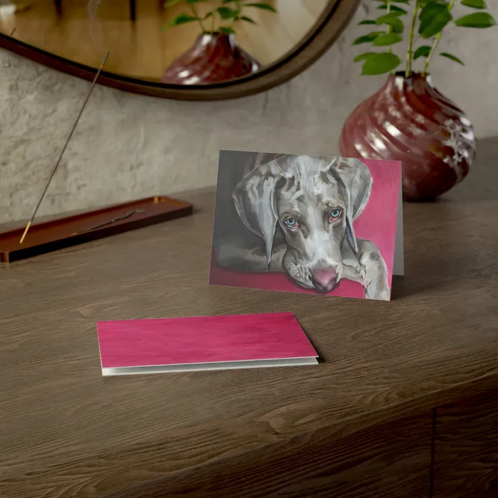 Necklaces Portraits by NC Weimaraner Greeting Card Folded Greeting Cards 1 10 30 and 50pcs