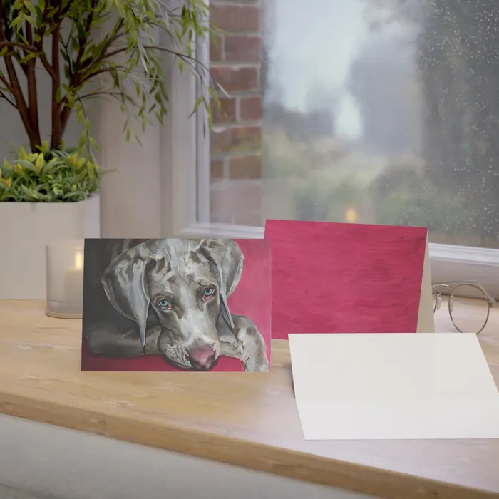 Necklaces Portraits by NC Weimaraner Greeting Card Folded Greeting Cards 1 10 30 and 50pcs