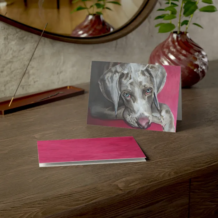 Necklaces Portraits by NC Weimaraner Greeting Card Folded Greeting Cards 1 10 30 and 50pcs