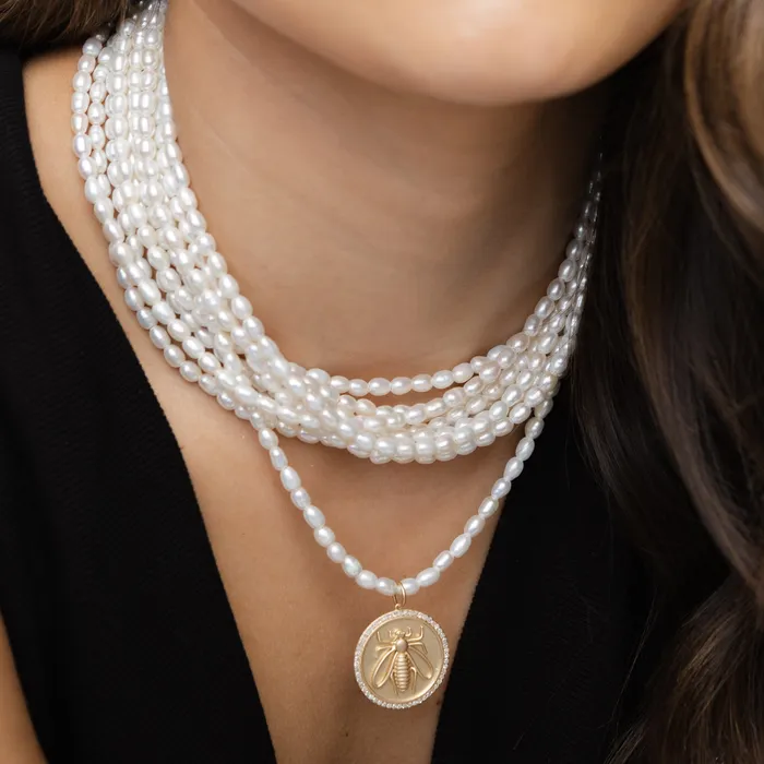 Necklaces RACHEL LYNN CHICAGO 4mm Freshwater Pearl Five Strand Beaded Adjustable Necklace
