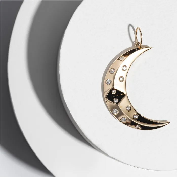 Necklaces RACHEL LYNN CHICAGO Gold and Diamond Geometric Moon Charm