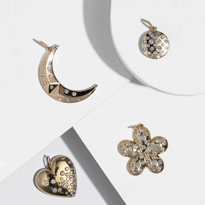 Necklaces RACHEL LYNN CHICAGO Gold and Diamond Geometric Moon Charm