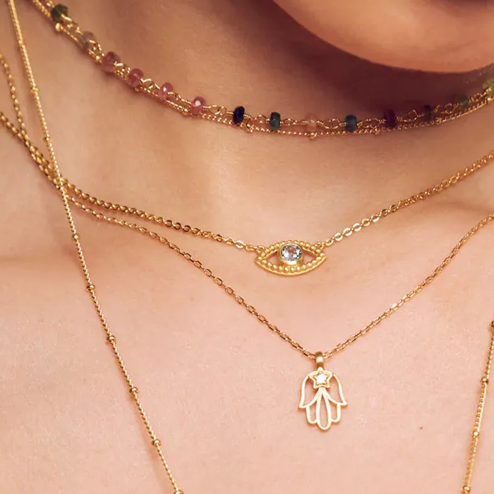 Necklaces Satya Evil Eye Blue Topaz Gold Choker Necklace