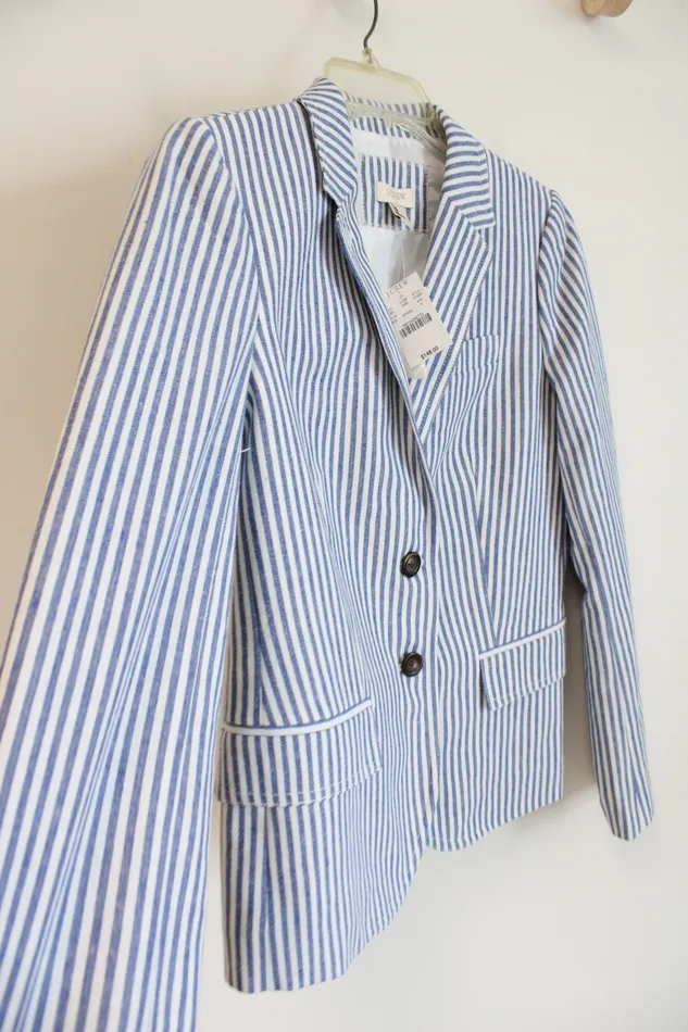 NEW JCrew Blue White Striped Blazer 4 JCrew Rings