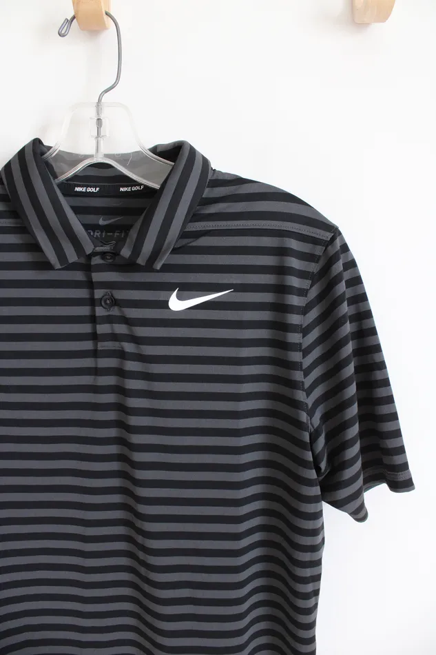 NEW Nike Golf DriFit Loose Black Gray Striped Polo Shirt Youth XL 1820 Nike Rings