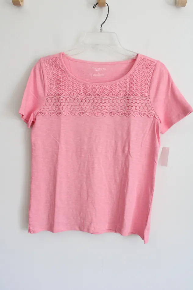 NEW Talbots Pink Lace Front Tee S Petite Talbots Earrings