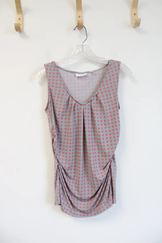New York Company New York Company Stretch Gray Pink Square Patterned Ruched Tank Top S Earrings New York Company New York Company Stretch Gray Pink Square Patterned Ruched Tank Top S Earrings