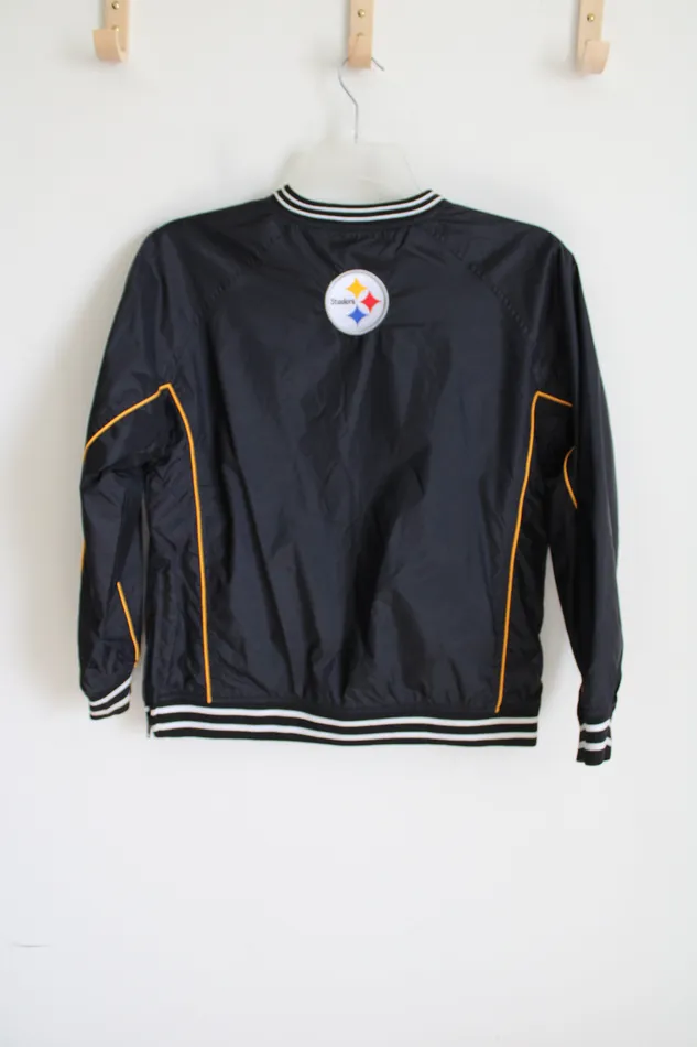 NFL Rings Vintage Pittsburgh Steelers Black Windbreaker Pullover Sweatshirt Youth L 1214